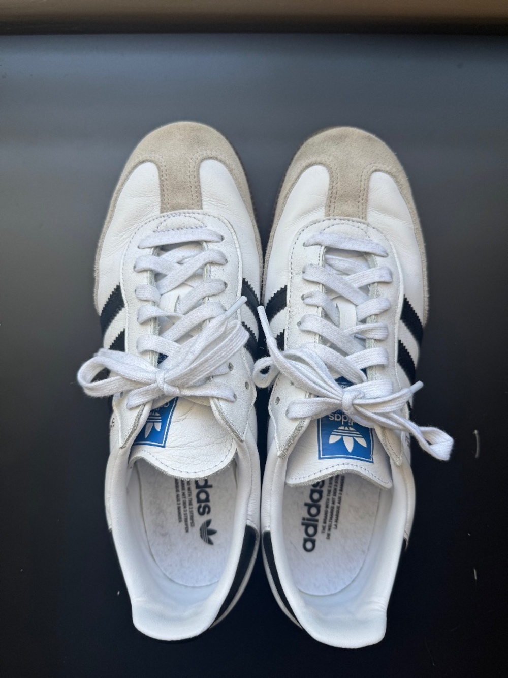 Adidas White Grey Navy Samba Sneakers, Size 11